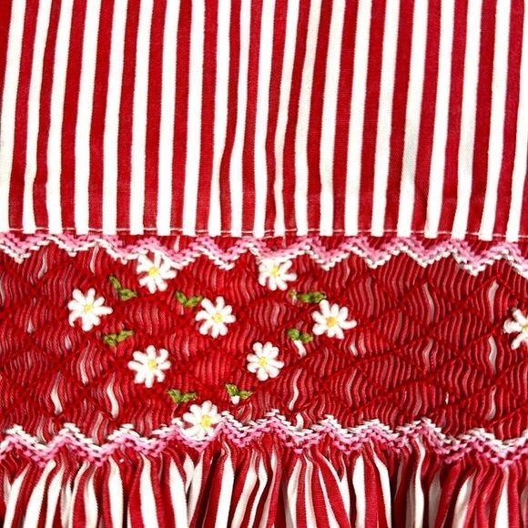 Creation Imaho Smocked Dress Red White Striped Cotton Summer Sleeveless 2 Years - Picture 7 of 13